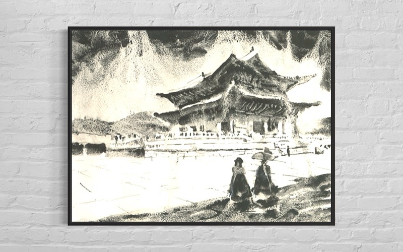 Gyeongbokgung Palace Seoul Korea monochromatic watercolor landscape fine art gallery