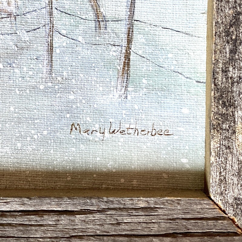 Original Mary Wetherbee Barn Windmill Farm Painting Rustic Wood Frame Signed gallery
