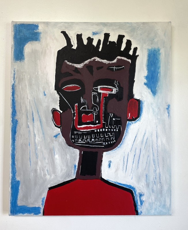 Handpainted Jean-Michel Basquiat Style Painting on Stretched Canvas 20×24