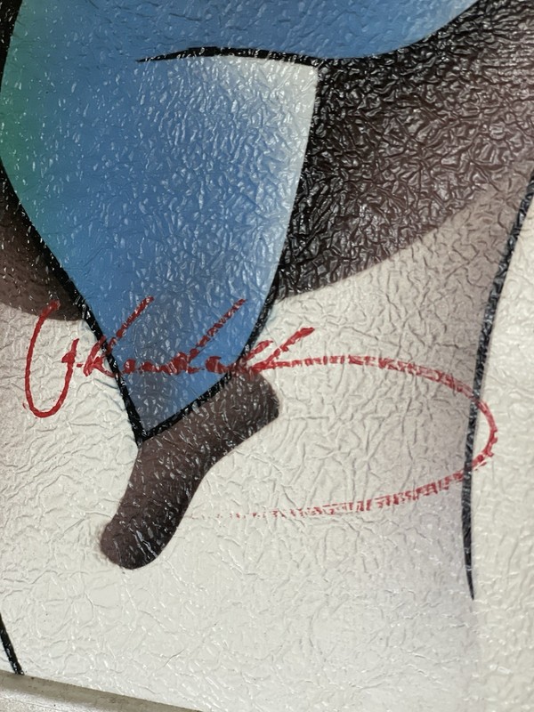 Signed J. Kendall Hand Painted Abstract Figurative Canvas Art Framed 24x20 gallery