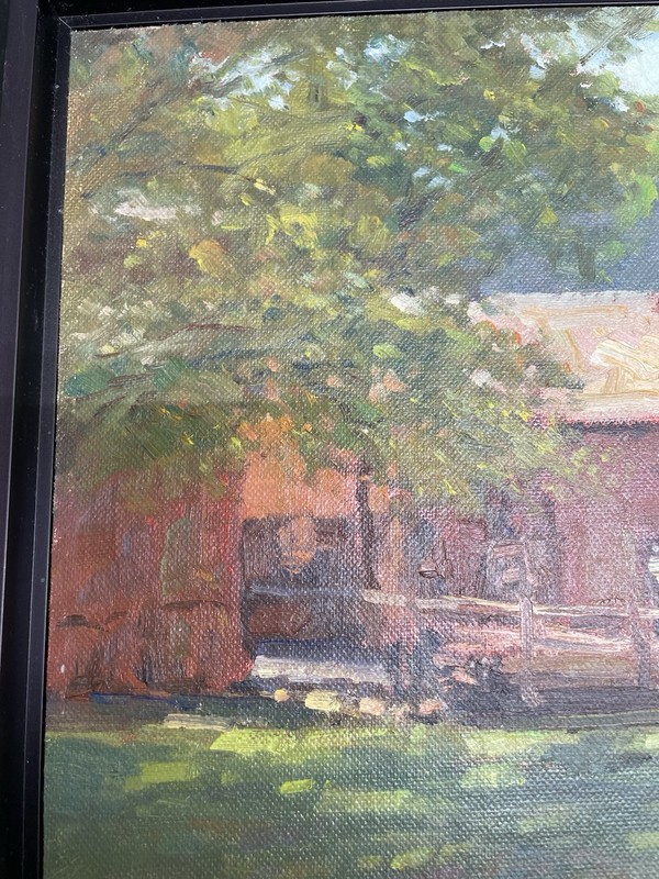 Original Oil Painting Rustic Red Barn Signed by M. Severey 12x 9 Inches gallery