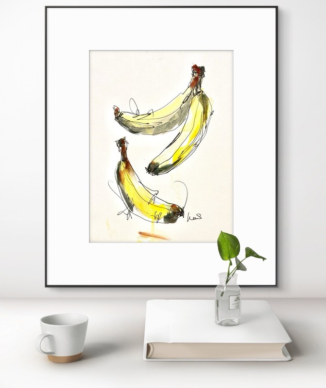 Original Abstract Expressionism 9X12 Three Bananas Paper Ink Handmade Signed 15 gallery