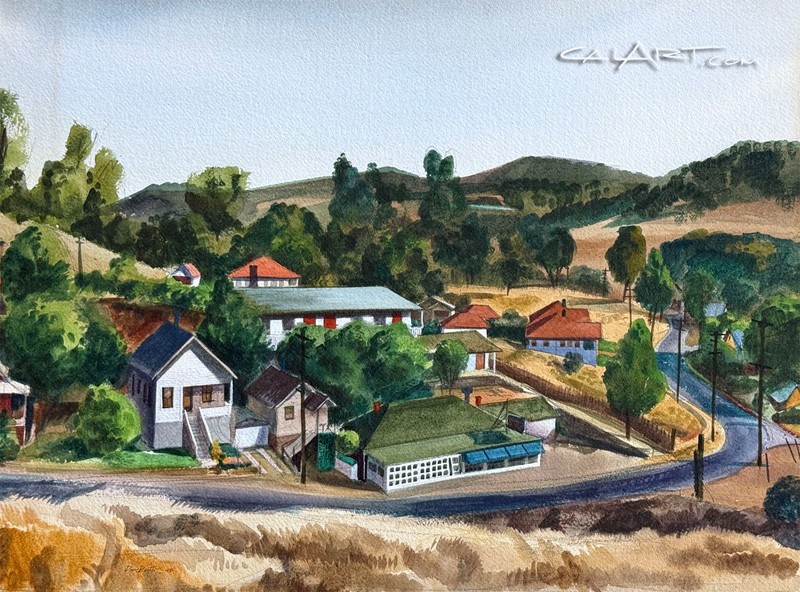 1948 Jackson Gate, CaLiFoRnia Gold Rush Urban Town Scene Painting by Don Bester
