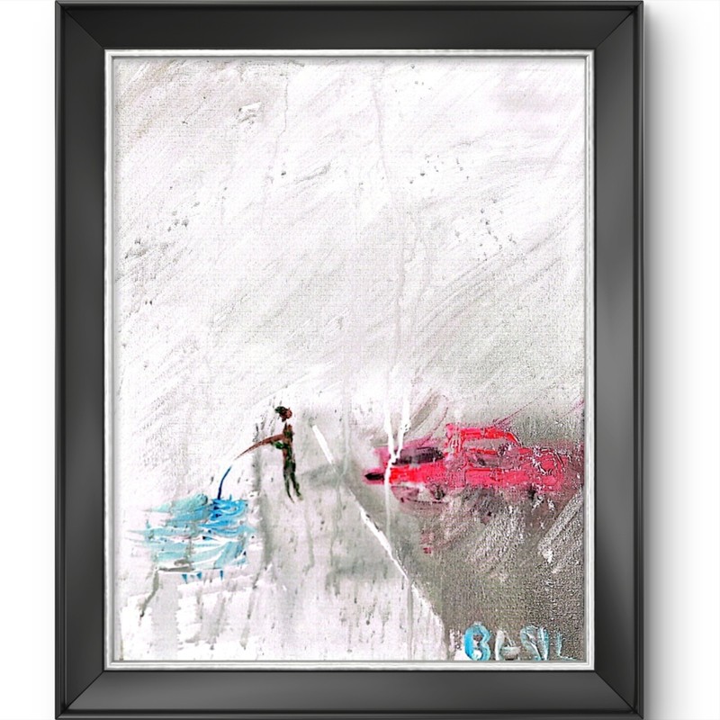 Catching Fish In The Rain Bold Color Modern Abstract Art Original Canvas 11x14 gallery