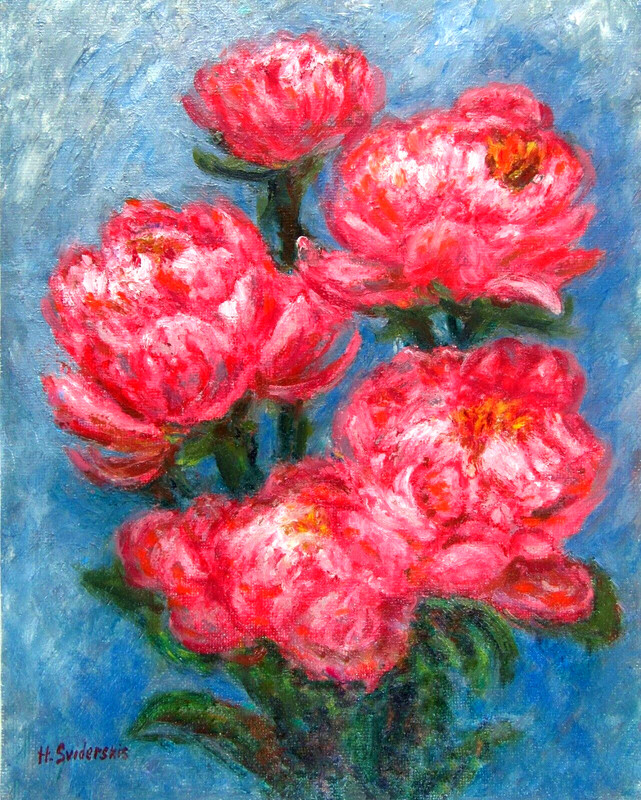 Signed Original Oil Painting Impressionist Flowers Red Peony Framed Art Handmade gallery