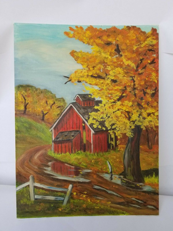 Vintage Original Oil Painting Of Rustic Barn In Field By A Alvis 12×16 Americana