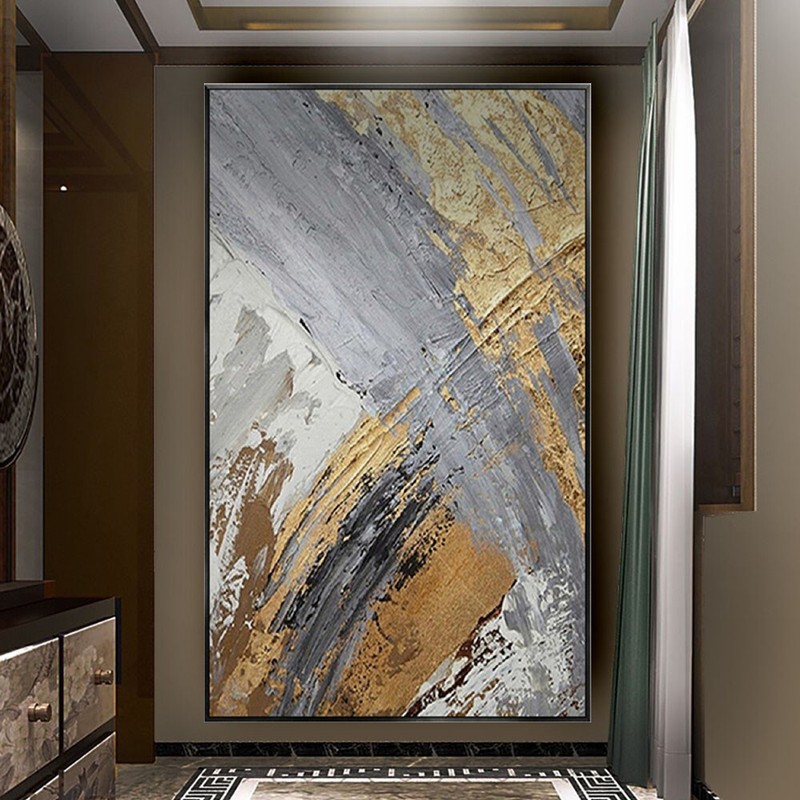 Abstract Gold Foil Thick Texture Cuadros Line Handmade Canvas Oil Painting gallery