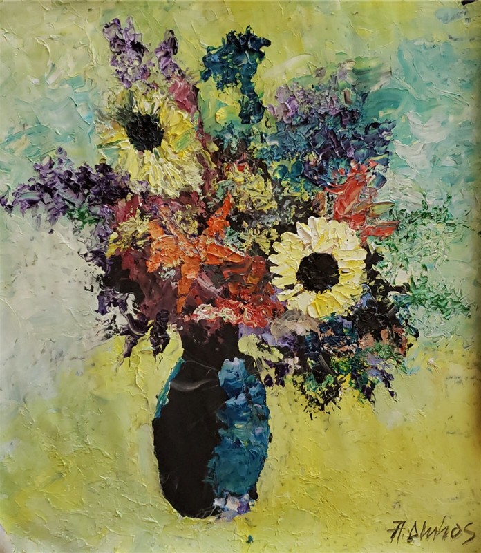 ANDRE DLUHOS Flower Bouquet Floral Still Life Blooms Original Art Oil Painting