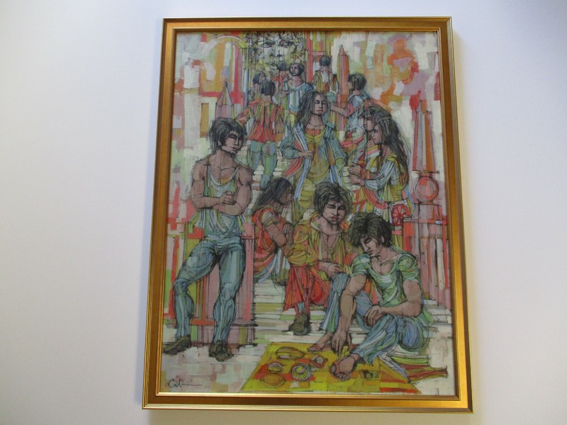 LARGE 1960’S PAINTING LARRY CABANISS OHIO LISTED MODERNIST URBAN PORTRAIT CITY