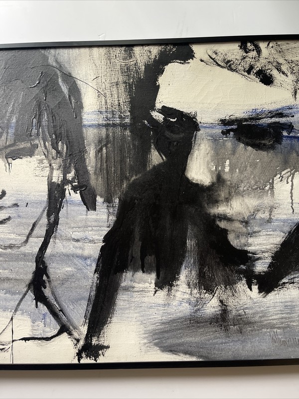 GINO HOLLANDER PAINTING ABSTRACT FACES MID CENTURY MODERN FAMOUS LISTED LARGE gallery