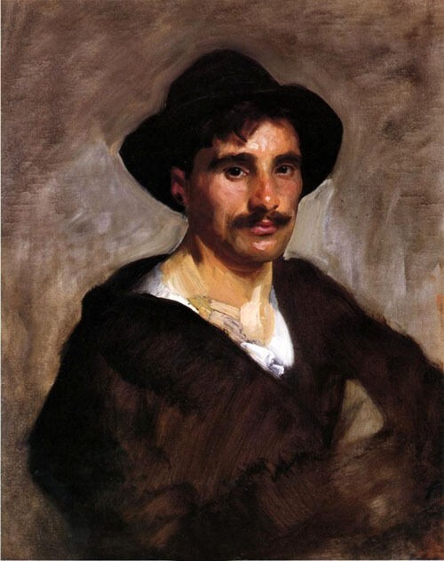 hand-Painting John Singer Sargent – Male portrait Gdolier with black hat