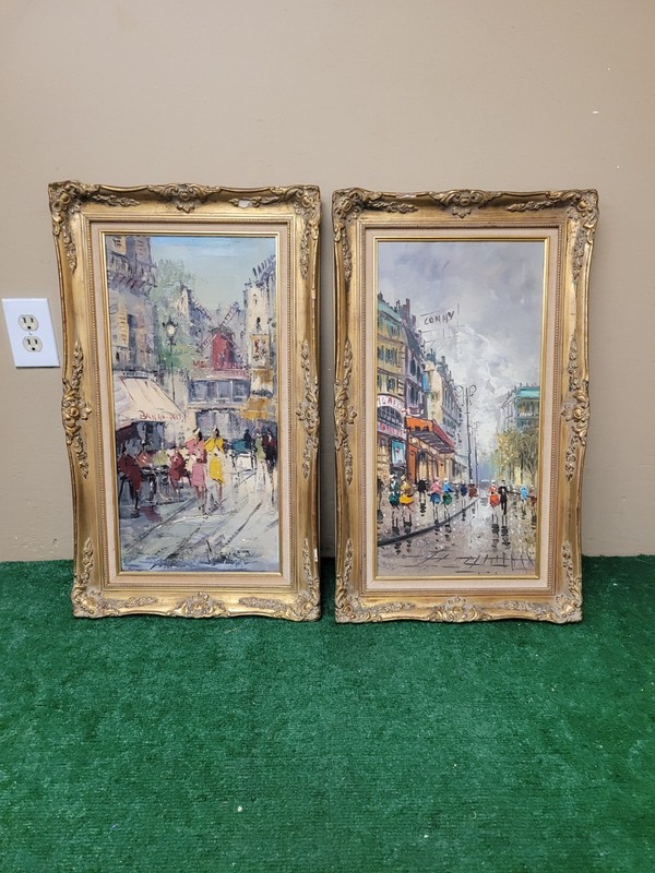 A Pair of Vintage Original Street Scenes – BEVORT & DEVITY 29×17″ (BFEB-06-076)