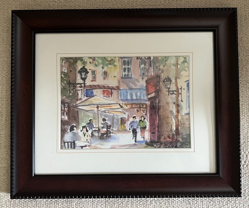 Original Signed Watercolor European Cafe Street Scene Framed French Paris Style
