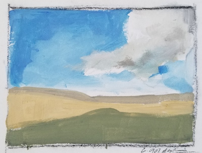 Blue Skies Lush Fields Original Acrylic Painting on Watercolor Paper Signed Art