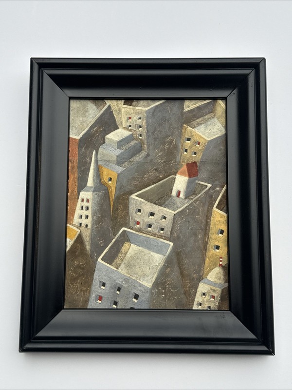 JORDI PINTO PAINTING CITYSCAPE ROOFTOPS CITY ARCHITECTURE CUBISM MODERNIST SMALL