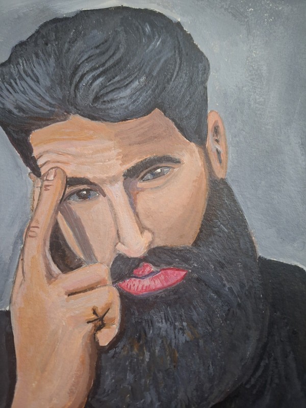 Contemporary Figurative Man Thinking Thoughts 9x12 Acrylic Painting Canvas Paper gallery