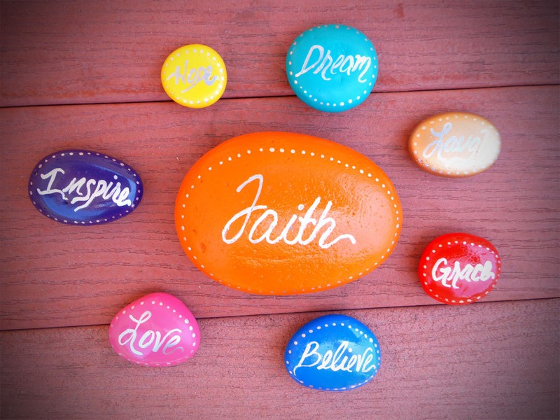 8 Multi-Colored Inspirational Words Hand Painted Rocks - Dream,Love,Hope,Faith gallery