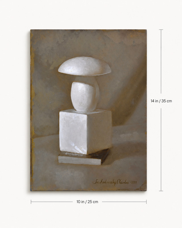 Original Oil Painting White Geometric Still Life Mushroom Art 14x10 Signed gallery