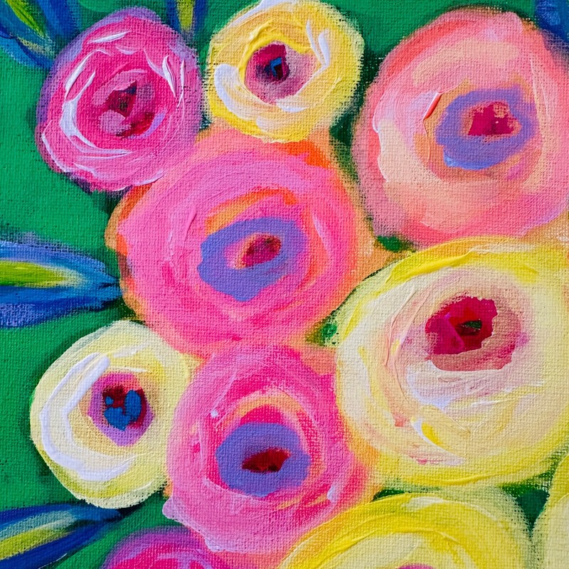 Original Painting Still Life Roses White Polka Dot Vase 12" x 12" JERI DUBE gallery