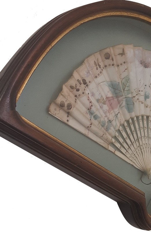 ANTIQUE FOLDING FAN WITH WOODEN FRAME gallery