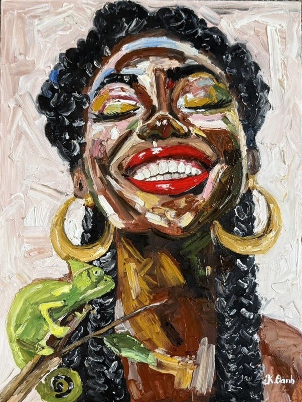 ORIGINAL OIL PAINTING AFRICAN WOMEN PORTRAIT ON STRETCH CANVAS SIGNED 12×16