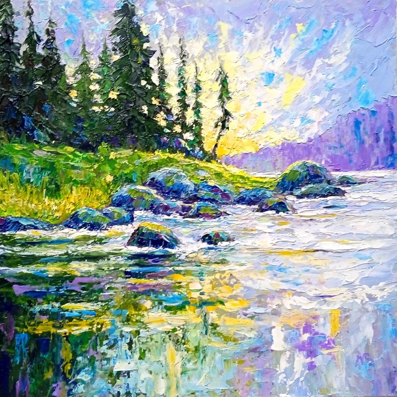 Lake Tahoe Oil Painting Pine Tree Landscape Original Art 10×10 in