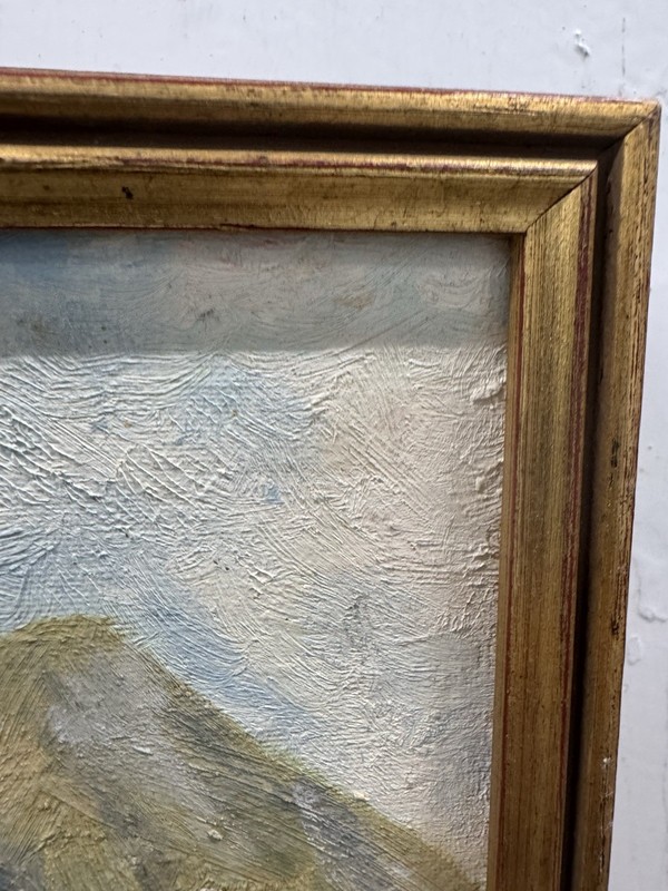 ORIGINAL ART BOAT HARBOR COASTAL MOUNTAIN IMPRESSIONIST gallery