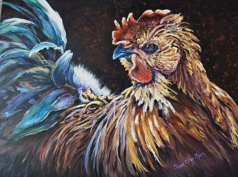 20 X 24 Original Rooster Acrylic Chicken Farm Art Painting signed Canvas