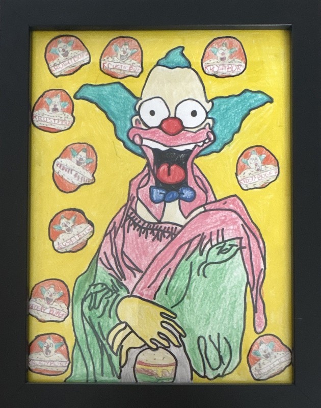 JT’s first art work. Krusty the clown from the Simpsons as Mona Lisa. JT