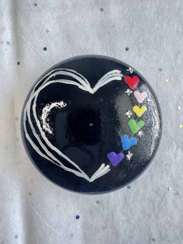 Artisan Painted Rock | Colorful Hearts Art