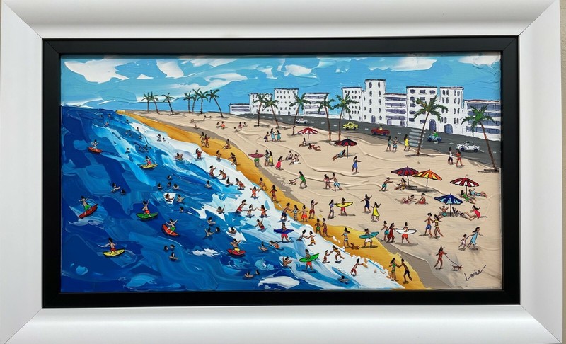 Lisa Levina «By the Sea» SIGNED ORIGINAL OIL FRAMED ART Beach