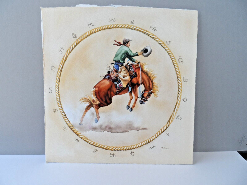 Judy Gibson «Bronco Busting» Original Watercolor 14.5″ x 14.5″