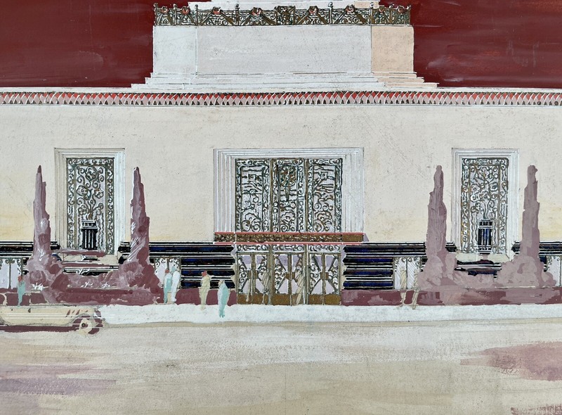 Gouache Architectural Rendering Art Deco Building Painting Drawing 1920’s French gallery
