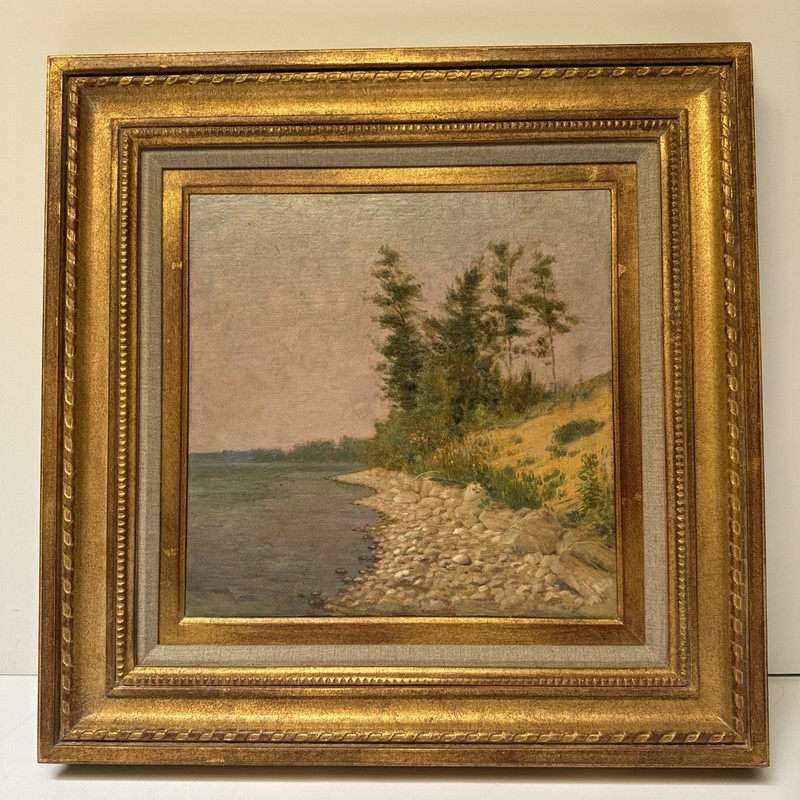 Antique Landscape Painting Impressionist Oil Fish Hook Lake Park Rapids Andersen