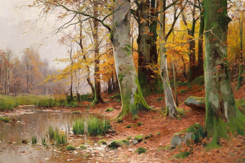 Beautiful autumn Forest Landscape Oil painting Art Giclee Printed on canvas P597