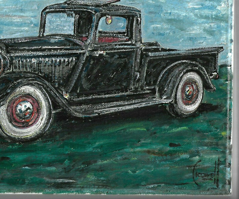 1934 DODGE PICKUP truck new original art 8x10 canvas painting signed Crowell gallery