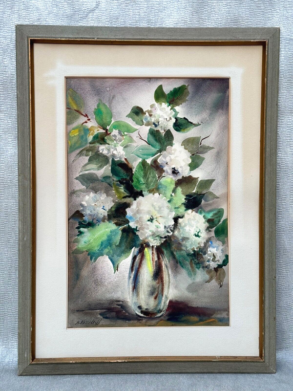 BARBARA VASSILIEFF ORIGINAL WATERCOLOR PAINTING JAPANESE SNOWBALL FLOWERS 1959
