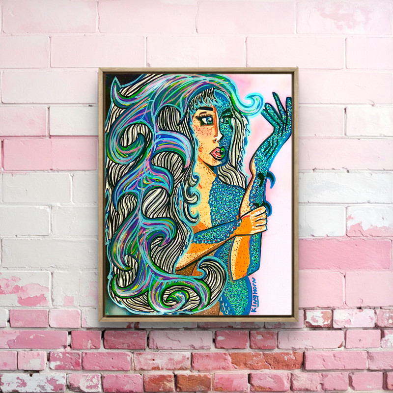 KINGHORN ORIGINAL 12″ X 16″ ACRYLIC ART MERMAID MONSTER POP ART