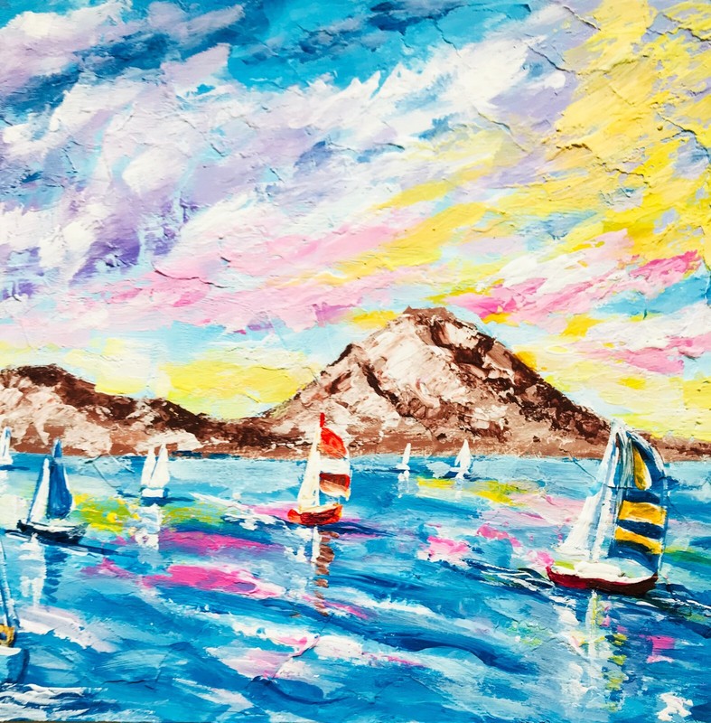 Impasto Painting Boats Regatta Seascape Sailboats Original Art Gift 7 x 9″