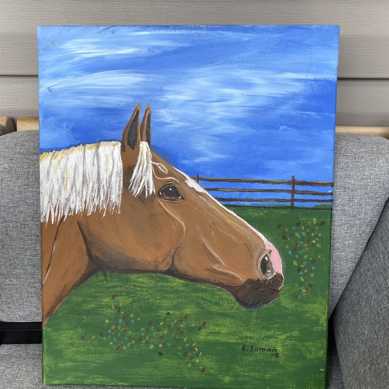 Original Painting Horse Head Profile Portrait signed 16 x 20 Canvas