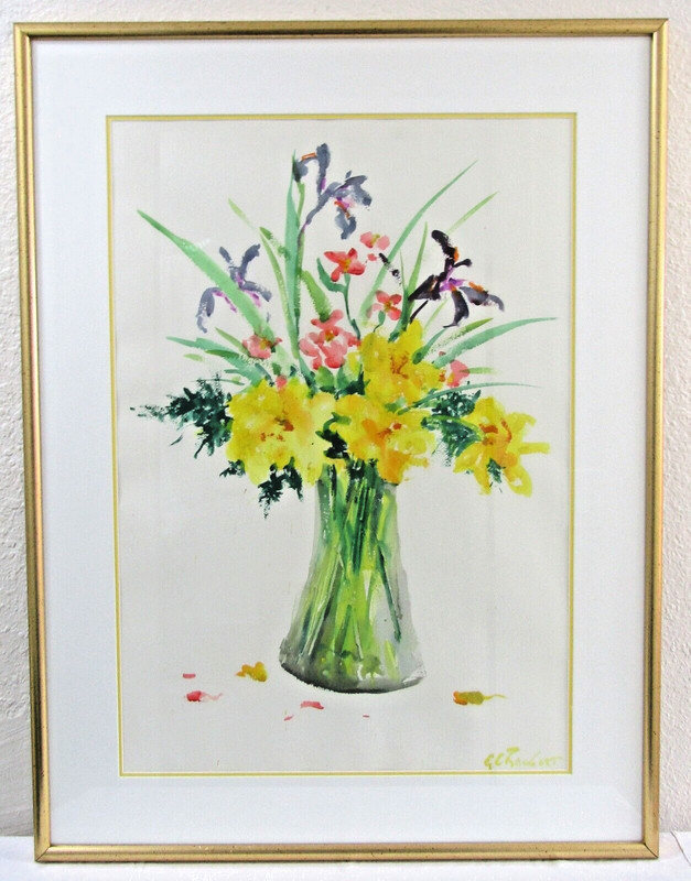 Vintage Original E. G. Bengert Watercolor Painting of Wildflowers in a Vase