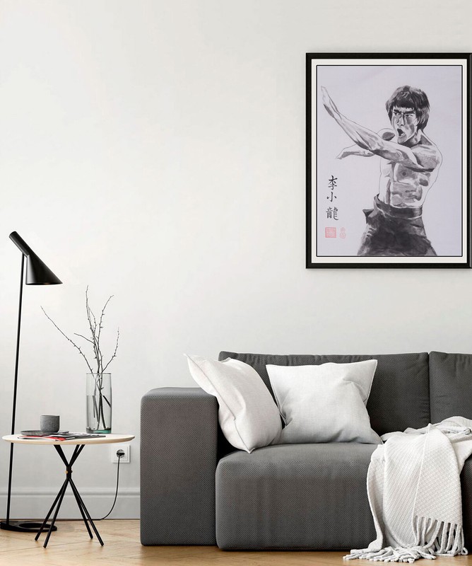 Artwork Chinese Kung Fu Bruce Lee Hand Painted Brush ink watercolor painting gallery