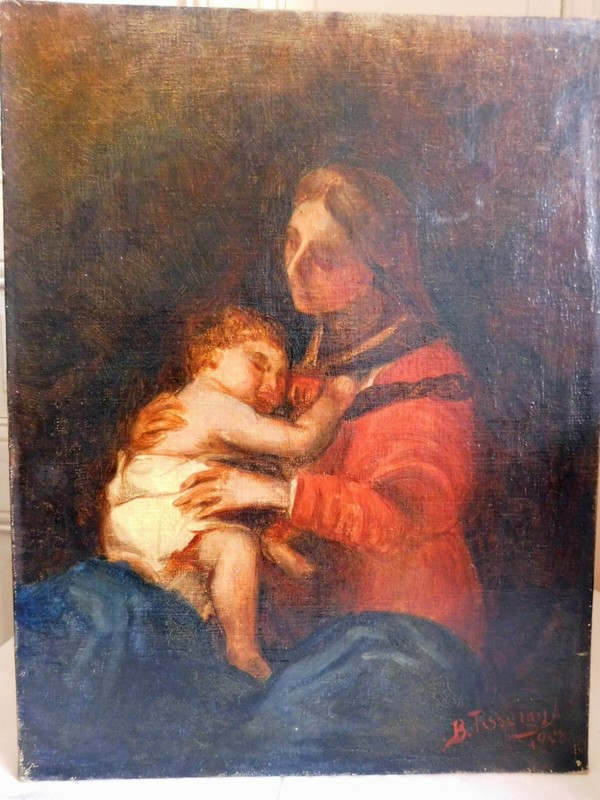 Oil on Canvas B.tisserand (20th) » Maternity Marie And the Child Jesus » 1928