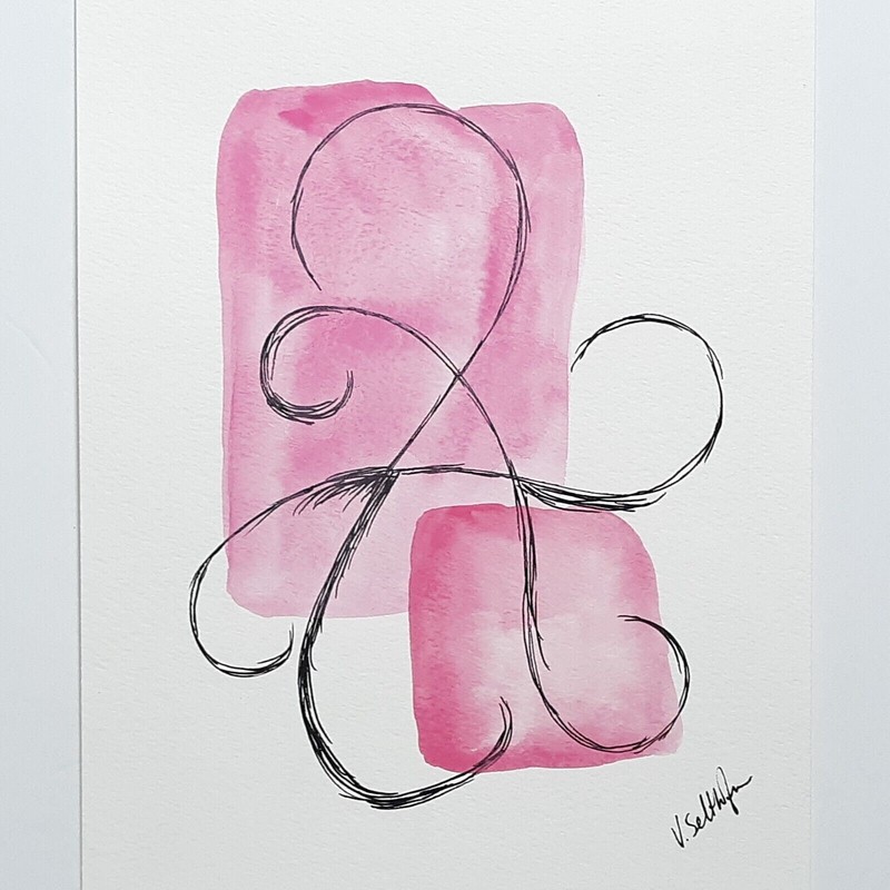 Original Boho Abstract Acrylic Watercolor Painting Modern Minimalist Shapes 8×10