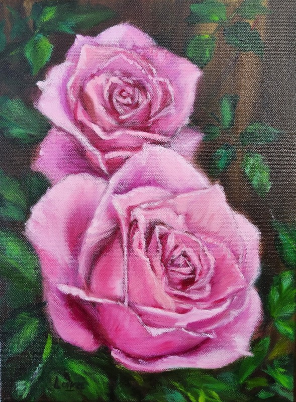 Pink Roses Original Oil Painting 9x12 Gallery Canvas Signed OOAK Romantic Floral gallery