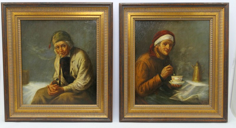 2 17th Century Dutch Portraits The Old Man, The Sick One, Oil, 42X37 cm