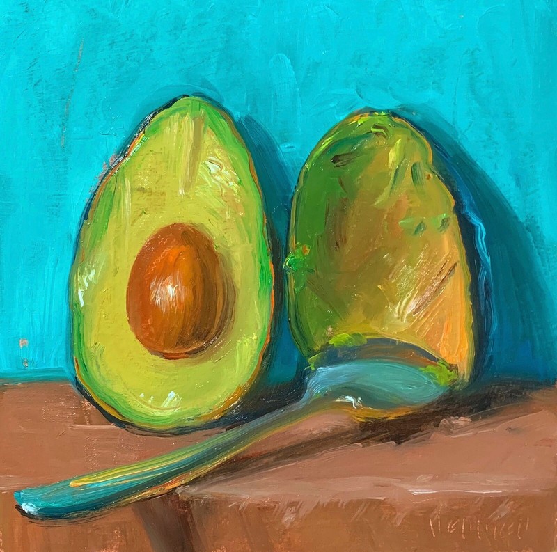 “Avocado w/Spoon” NOAH VERRIER Still life painting, Oil painting, Signed print