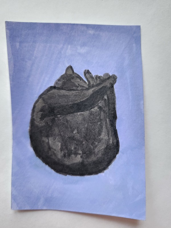 ACEO Original Acrylic Painting Abstract Black Cat by Kiva