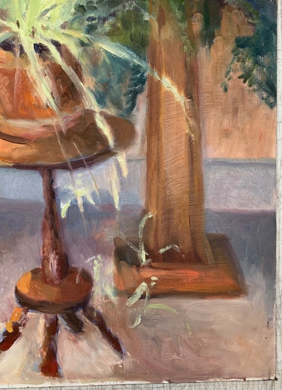 Original Vintage RONALD SEAGER 'Potted plant on Pedestal' INTERIOR Oil Painting gallery