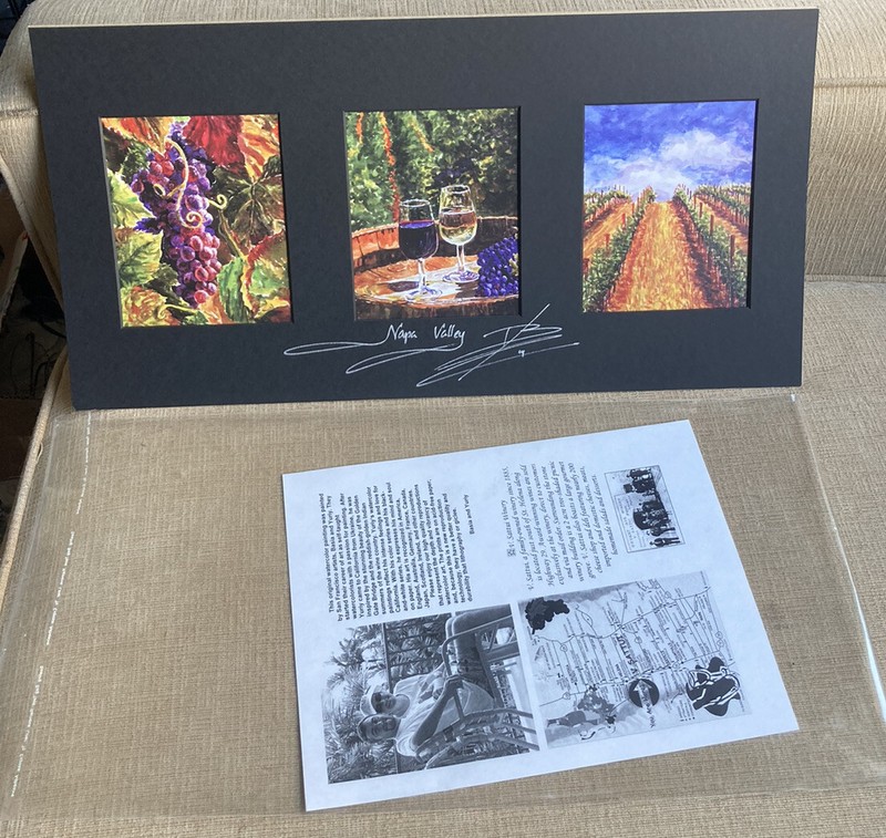 Watercolor Painting Prints Artists Basia & Yuriy «Napa Valley» 3 Panels Signed